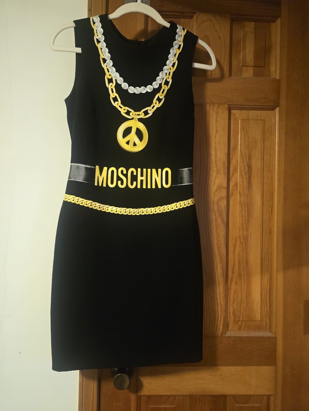 MOSCHINO Pearls Chain & Belt Printed Dress